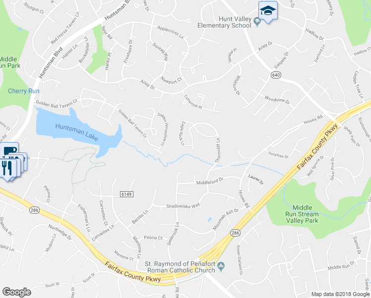 map of restaurants, bars, coffee shops, grocery stores, and more near 8860 Eagle Rock Lane in Springfield
