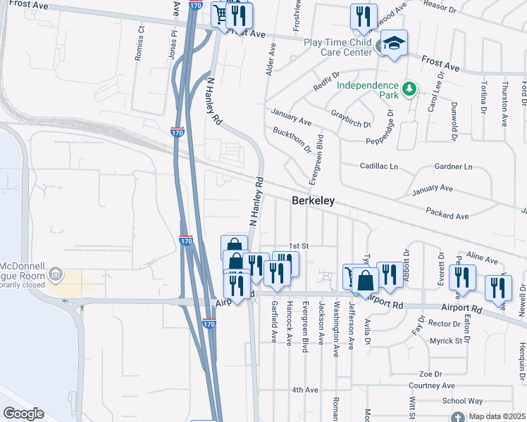 map of restaurants, bars, coffee shops, grocery stores, and more near 6344 Madison Avenue in Berkeley