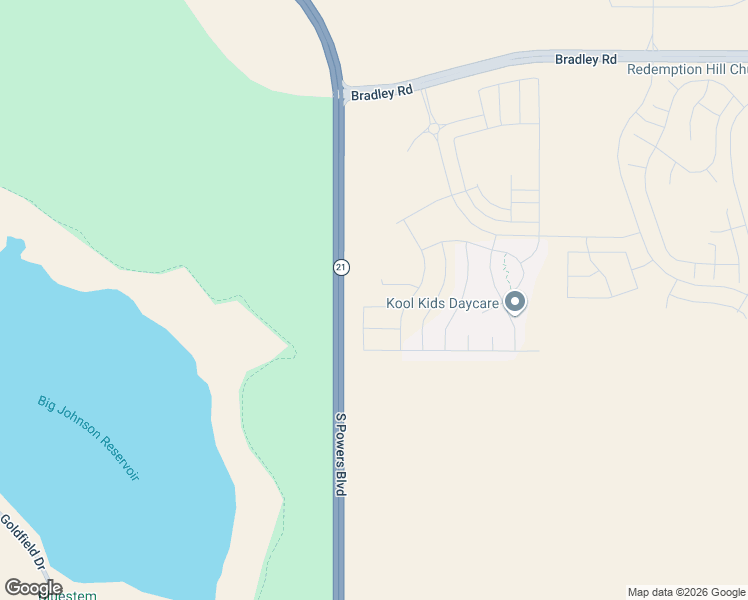 map of restaurants, bars, coffee shops, grocery stores, and more near South Powers Boulevard in Colorado Springs