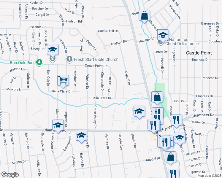 map of restaurants, bars, coffee shops, grocery stores, and more near 10124 Ventura Drive in St. Louis