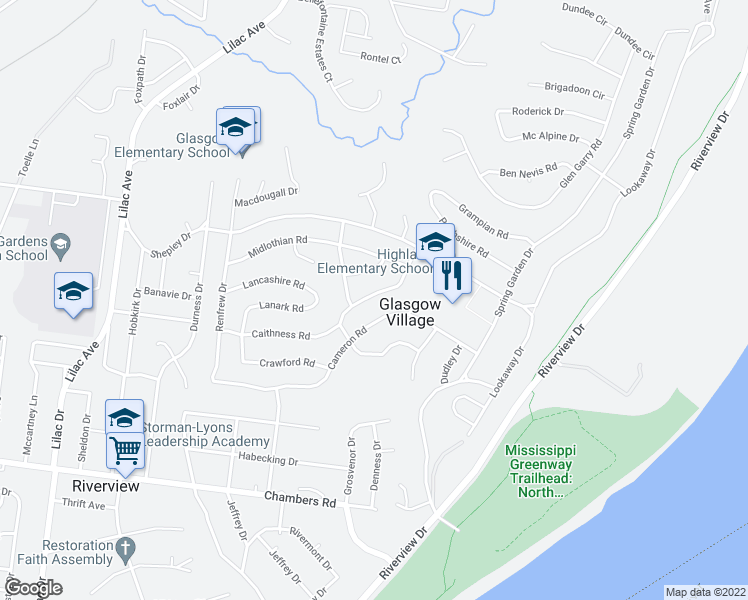 map of restaurants, bars, coffee shops, grocery stores, and more near 224 Presley Road in St. Louis