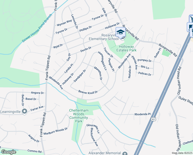 map of restaurants, bars, coffee shops, grocery stores, and more near 9824 Sea Gull Court in Upper Marlboro