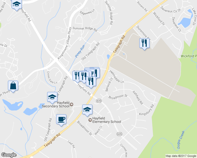 map of restaurants, bars, coffee shops, grocery stores, and more near 7531 Amesbury Court in Alexandria
