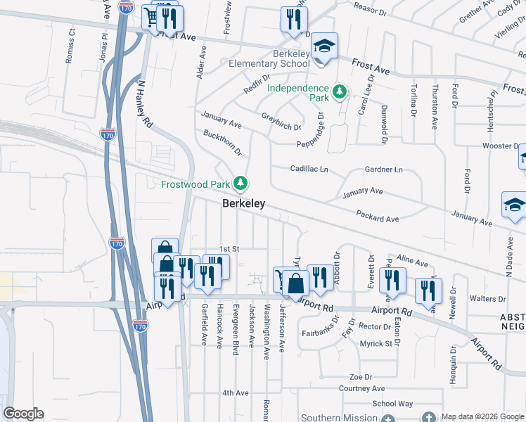map of restaurants, bars, coffee shops, grocery stores, and more near 8427 Wabash Avenue in Berkeley