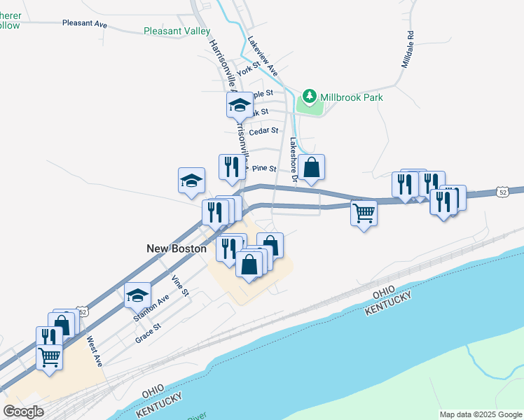map of restaurants, bars, coffee shops, grocery stores, and more near 4220 Rhodes Avenue in Portsmouth