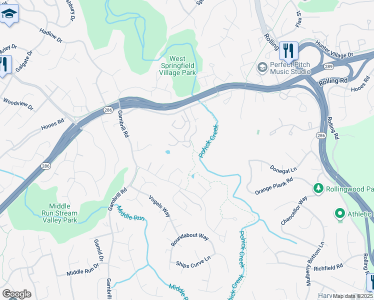 map of restaurants, bars, coffee shops, grocery stores, and more near 7461 Ridge Oak Court in Springfield