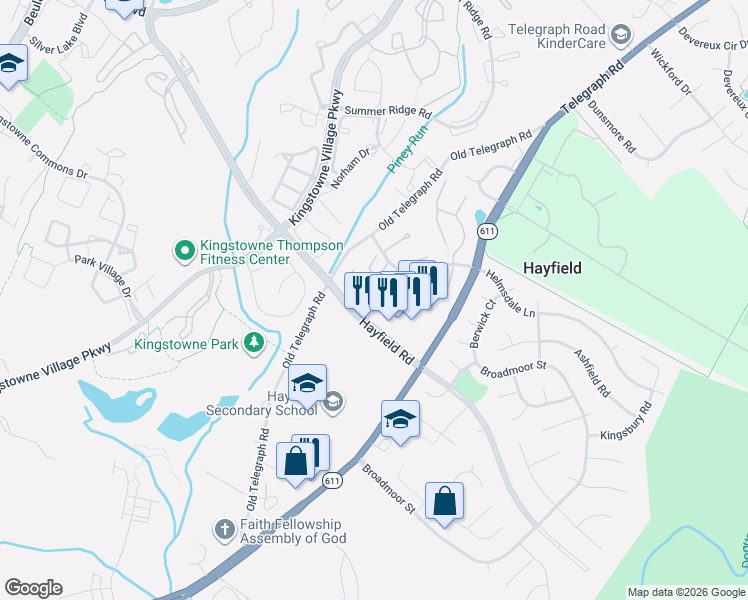 map of restaurants, bars, coffee shops, grocery stores, and more near 7531 Blanford Court in Alexandria
