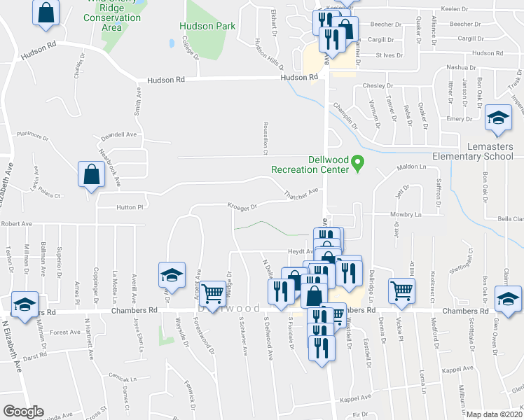 map of restaurants, bars, coffee shops, grocery stores, and more near 1336 Kroeger Drive in Saint Louis