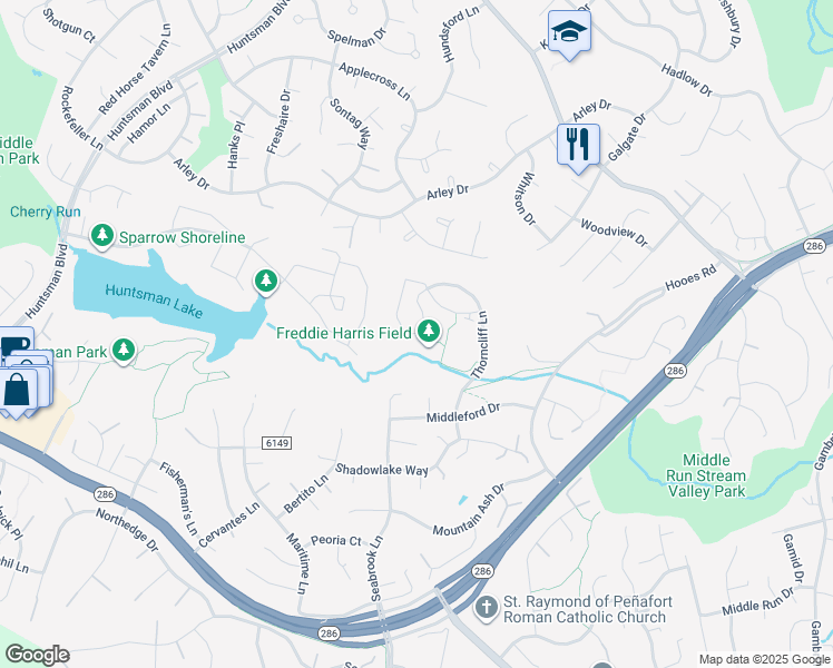 map of restaurants, bars, coffee shops, grocery stores, and more near 8874 Eagle Rock Lane in Springfield