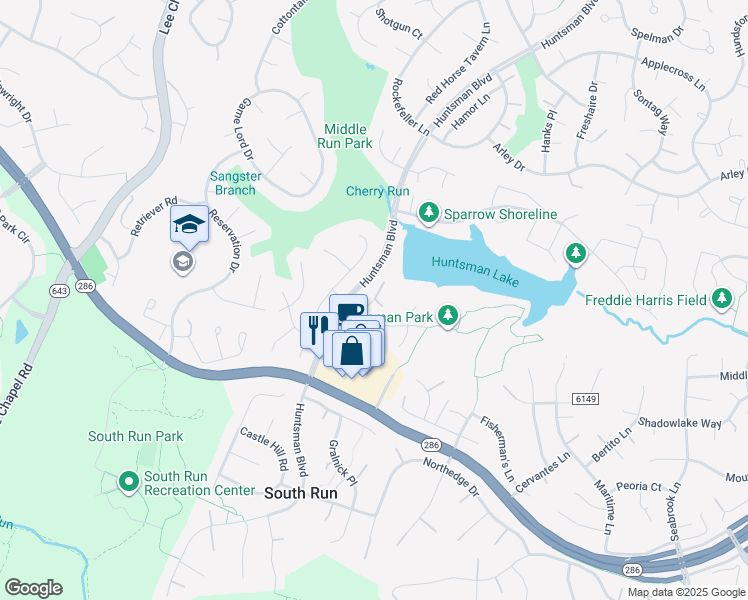 map of restaurants, bars, coffee shops, grocery stores, and more near 7407 County Road 6458 in Springfield