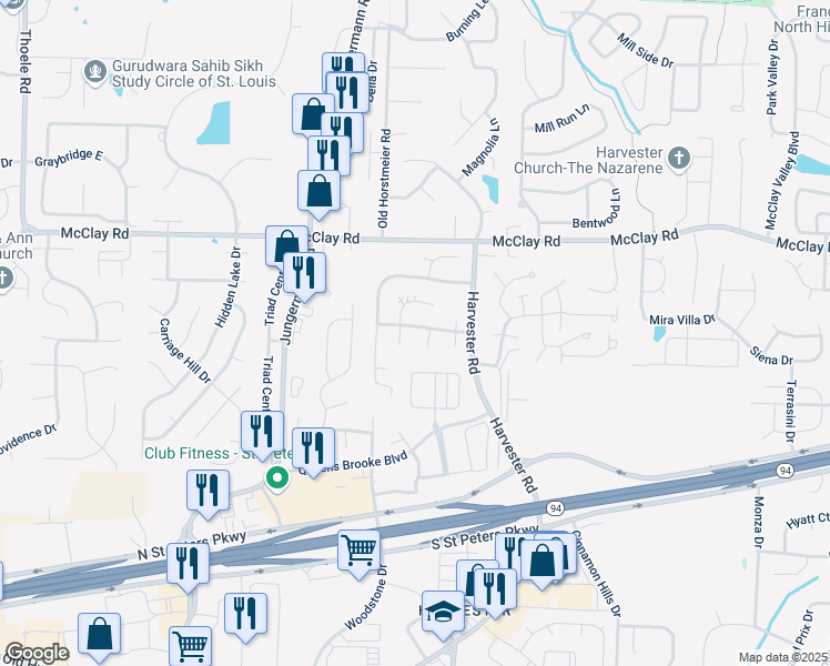 map of restaurants, bars, coffee shops, grocery stores, and more near 3815 Harvest Point Drive in Saint Peters