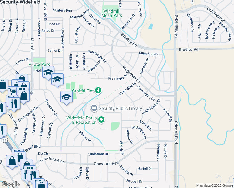 map of restaurants, bars, coffee shops, grocery stores, and more near 1040 Pond Side Drive in Colorado Springs