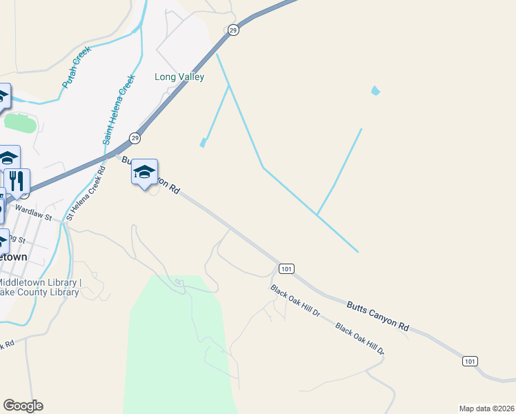 map of restaurants, bars, coffee shops, grocery stores, and more near 16636 Butts Canyon Road in Middletown