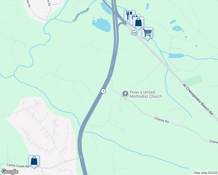 map of restaurants, bars, coffee shops, grocery stores, and more near 2950 Chaney Road in Dunkirk