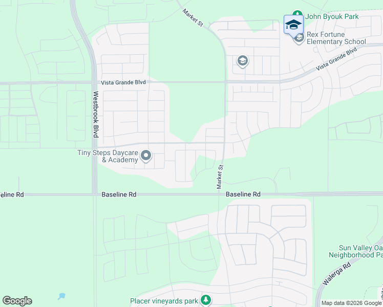 map of restaurants, bars, coffee shops, grocery stores, and more near 6360-6678 Baseline Road in Roseville