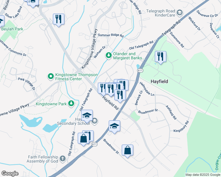 map of restaurants, bars, coffee shops, grocery stores, and more near 7519 Blanford Court in Alexandria