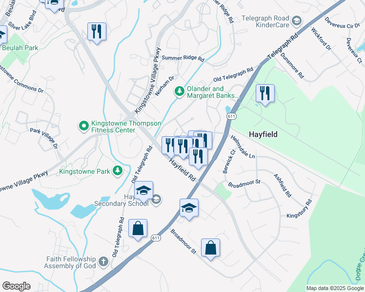 map of restaurants, bars, coffee shops, grocery stores, and more near 7519 Blanford Court in Alexandria