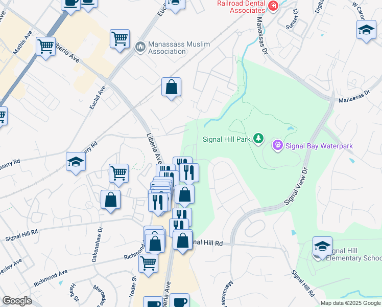 map of restaurants, bars, coffee shops, grocery stores, and more near 9276 Kos Lane in Manassas