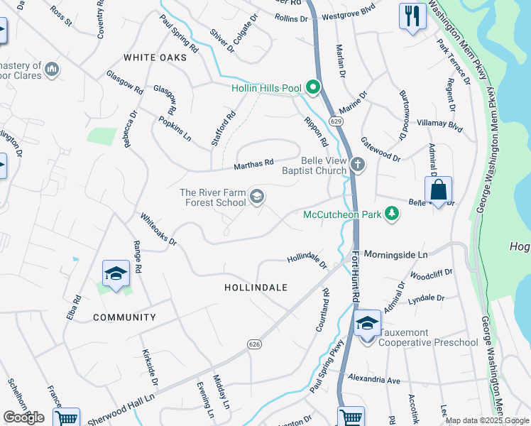 map of restaurants, bars, coffee shops, grocery stores, and more near 7617 Leith Place in Alexandria