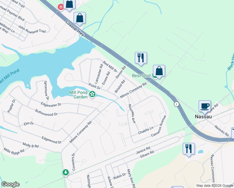 map of restaurants, bars, coffee shops, grocery stores, and more near 31498 Point Road in Lewes