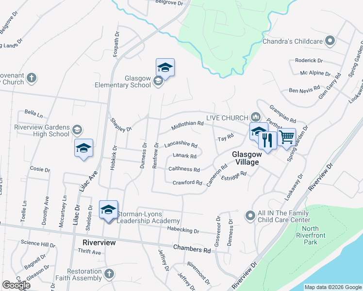 map of restaurants, bars, coffee shops, grocery stores, and more near 401 Lanark Road in St. Louis