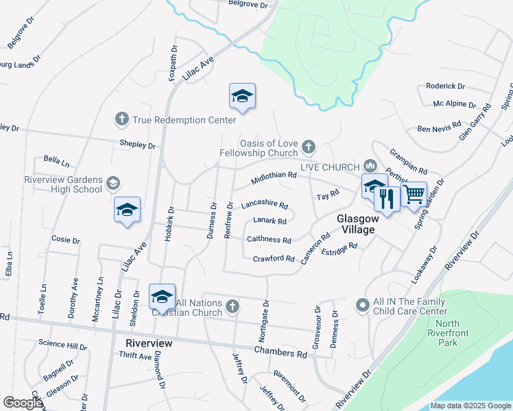 map of restaurants, bars, coffee shops, grocery stores, and more near 418 Lancashire Road in St. Louis