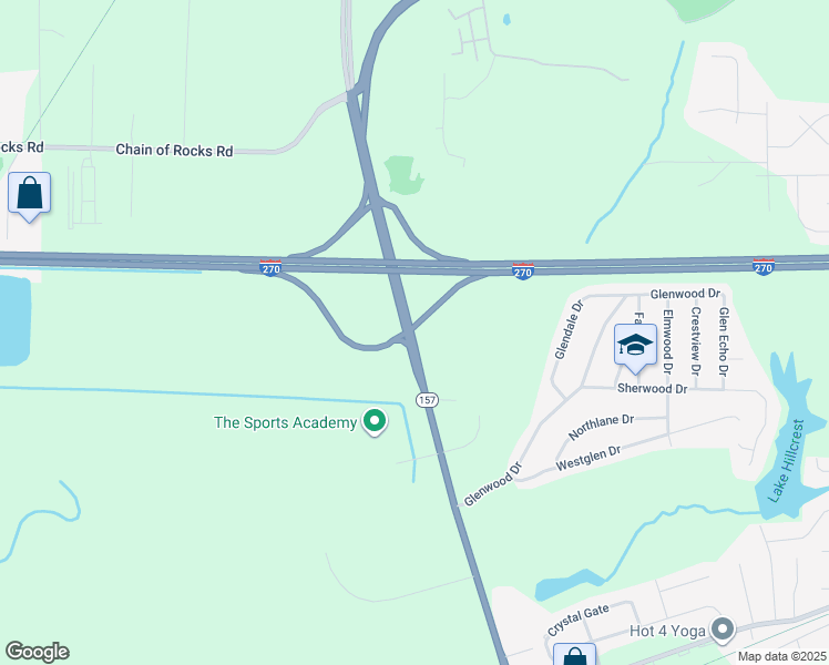 map of restaurants, bars, coffee shops, grocery stores, and more near 3665 North Bluff Road in Glen Carbon