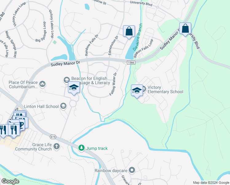 map of restaurants, bars, coffee shops, grocery stores, and more near 9322 Falling Water Drive in Bristow