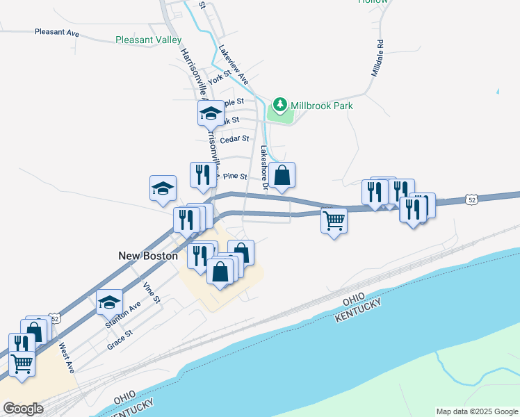 map of restaurants, bars, coffee shops, grocery stores, and more near 4310 Rhodes Avenue in Portsmouth