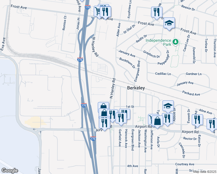 map of restaurants, bars, coffee shops, grocery stores, and more near 8611 Graham Lane in Berkeley