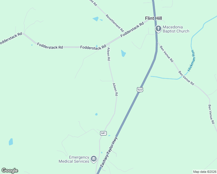 map of restaurants, bars, coffee shops, grocery stores, and more near 62 County Road 641 in Flint Hill