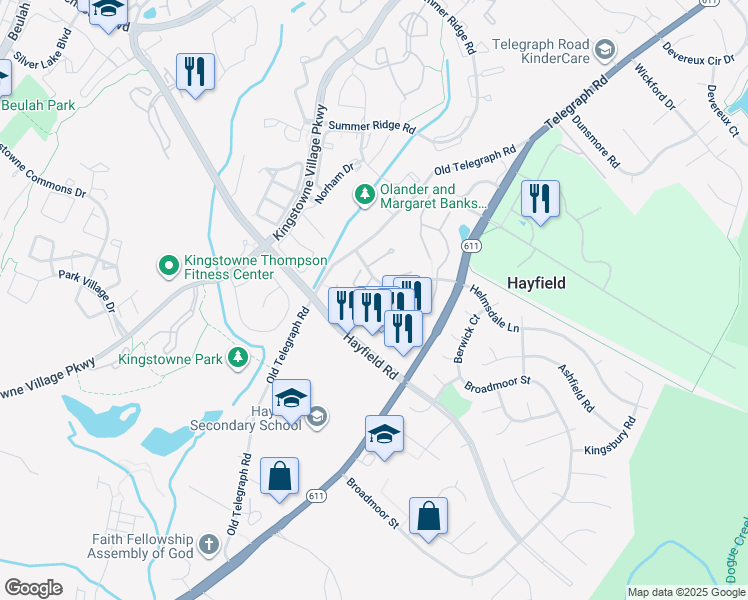 map of restaurants, bars, coffee shops, grocery stores, and more near 7511 Blanford Court in Alexandria