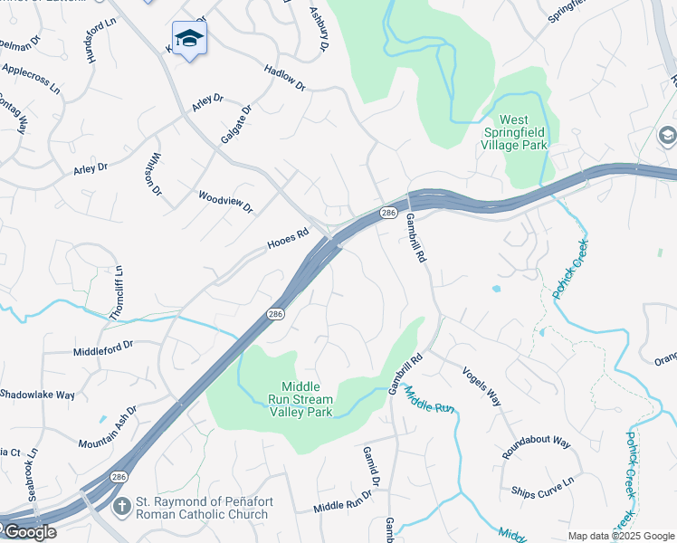 map of restaurants, bars, coffee shops, grocery stores, and more near 7359 Silver Pine Drive in Springfield