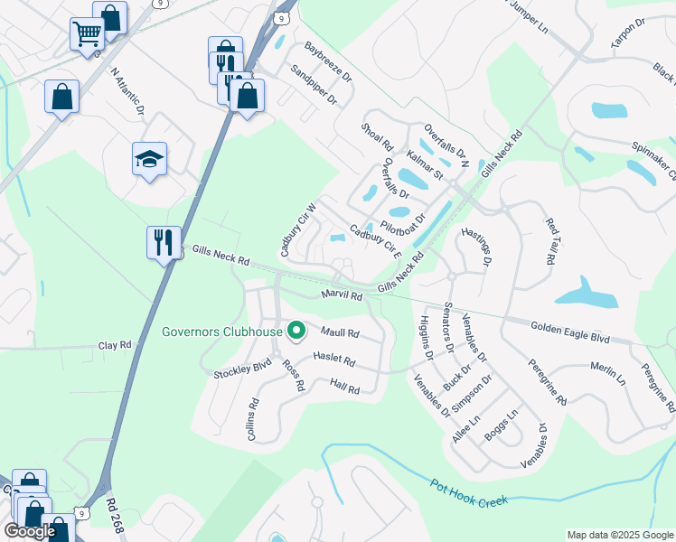 map of restaurants, bars, coffee shops, grocery stores, and more near 17028 Cadbury Circle in Lewes
