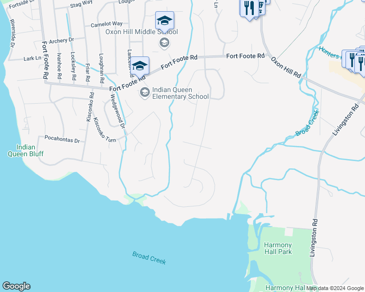 map of restaurants, bars, coffee shops, grocery stores, and more near 208 Pelican Garth in Fort Washington