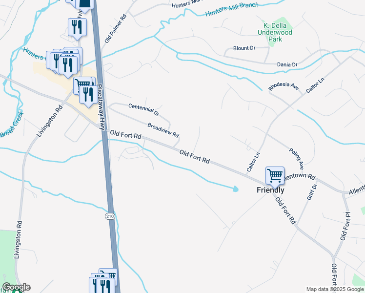 map of restaurants, bars, coffee shops, grocery stores, and more near 9900 Old Fort Road in Fort Washington