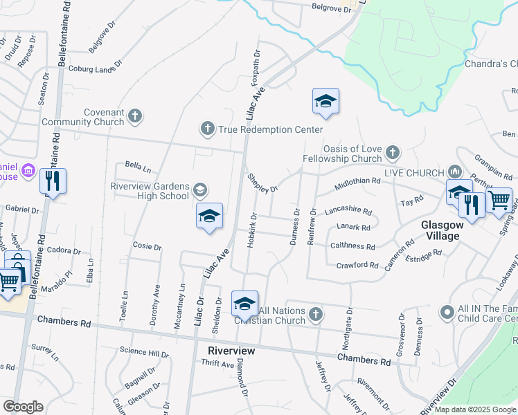 map of restaurants, bars, coffee shops, grocery stores, and more near 10429 Hobkirk Drive in St. Louis