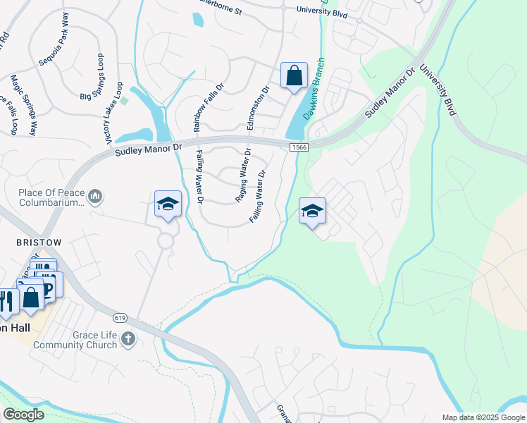 map of restaurants, bars, coffee shops, grocery stores, and more near 9326 Falling Water Drive in Bristow