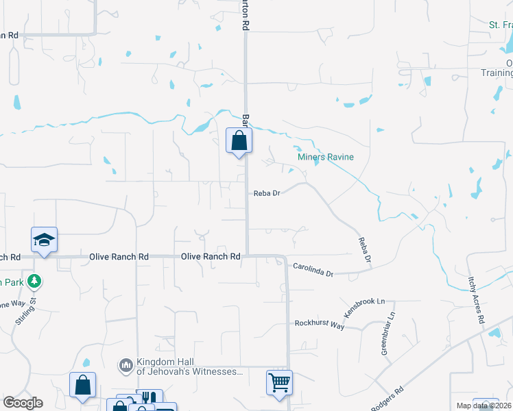 map of restaurants, bars, coffee shops, grocery stores, and more near 5911 Reba Drive in Granite Bay