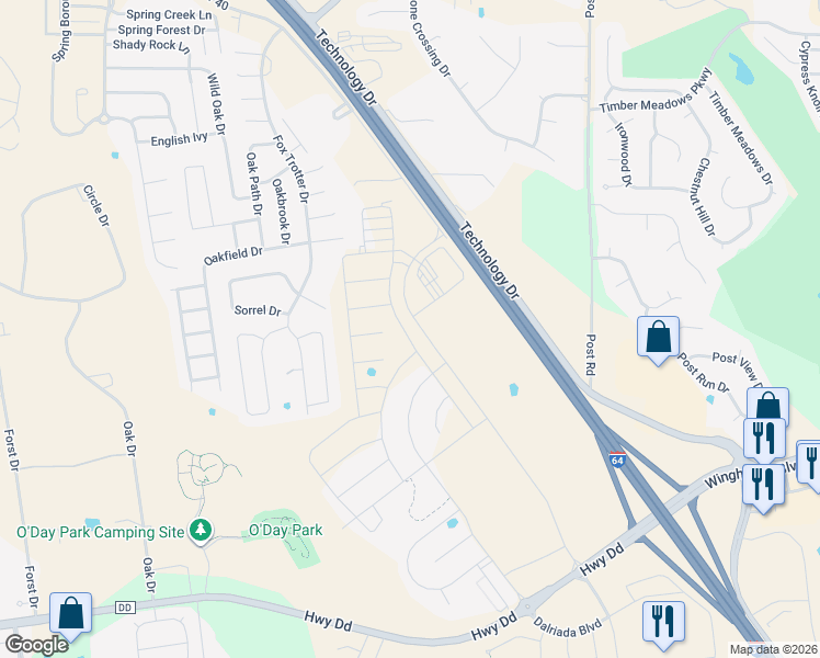 map of restaurants, bars, coffee shops, grocery stores, and more near 2601 U.S. 40 in O'Fallon