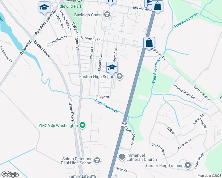 map of restaurants, bars, coffee shops, grocery stores, and more near 723 Mecklenburg Avenue in Easton