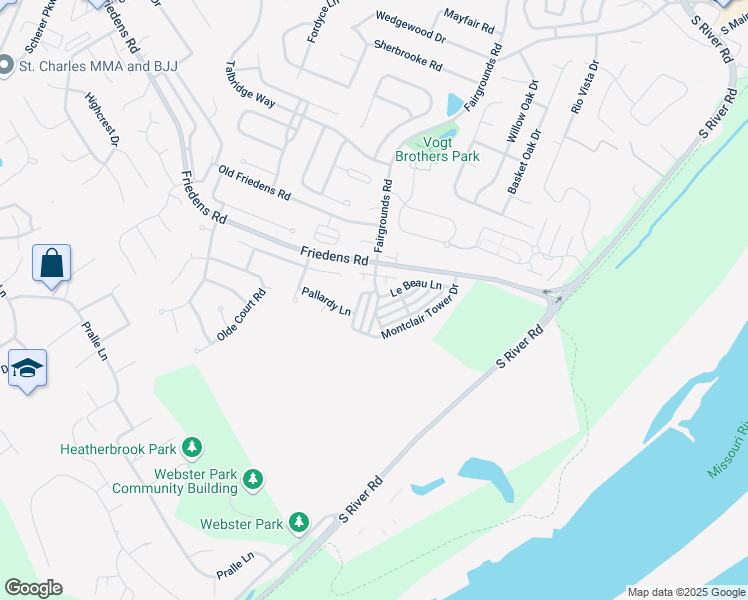 map of restaurants, bars, coffee shops, grocery stores, and more near 409 Moreau Terrace in Saint Charles