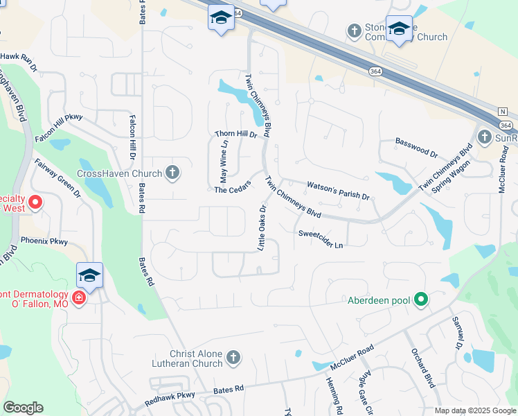 map of restaurants, bars, coffee shops, grocery stores, and more near 7321 Little Oaks Drive in O'Fallon
