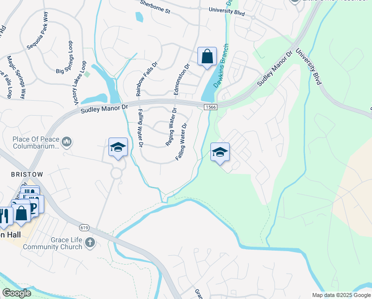map of restaurants, bars, coffee shops, grocery stores, and more near 9330 Falling Water Drive in Bristow