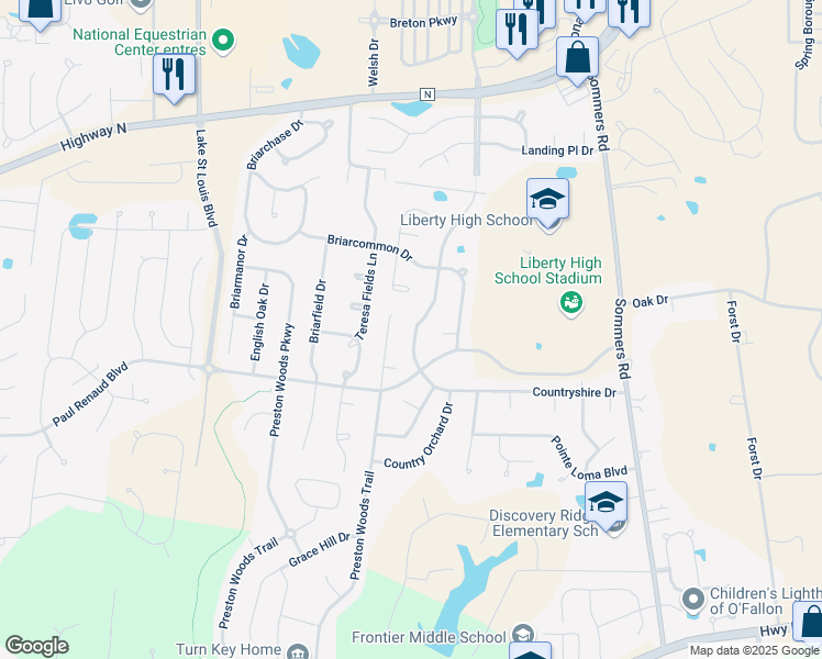 map of restaurants, bars, coffee shops, grocery stores, and more near 222 Countryshire Drive in Lake Saint Louis