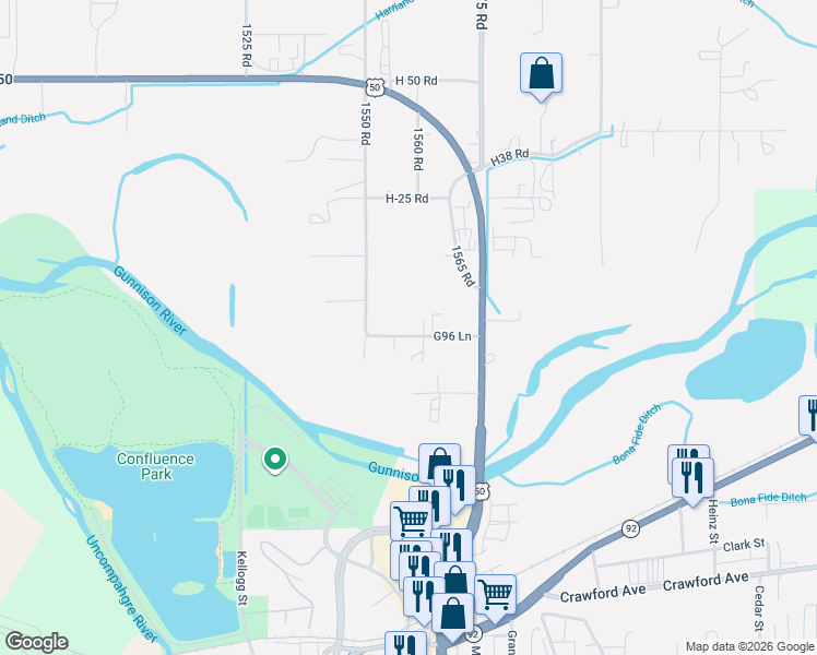 map of restaurants, bars, coffee shops, grocery stores, and more near 1562 G96 Lane in Delta