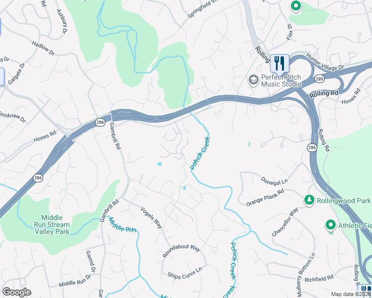 map of restaurants, bars, coffee shops, grocery stores, and more near 7433 Ridge Oak Court in Springfield