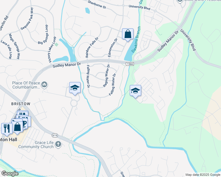 map of restaurants, bars, coffee shops, grocery stores, and more near 9331 Falling Water Drive in Bristow