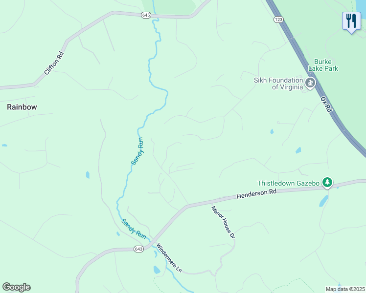 map of restaurants, bars, coffee shops, grocery stores, and more near 10806 Henderson Road in Fairfax Station