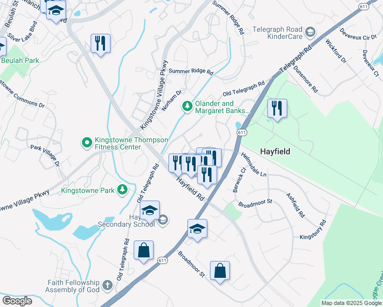 map of restaurants, bars, coffee shops, grocery stores, and more near 7503 Blanford Court in Alexandria